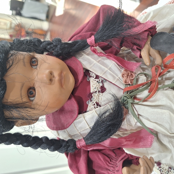 Antiqiu Quilted Cream and Red Doll Dress - Picture 3 of 5